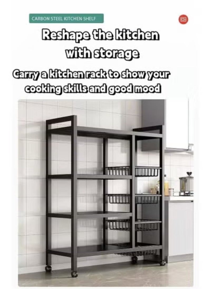 EXCLIFE 4-layer 4-net household multifunctional movable storage rack black 135*32*80 - Image 5